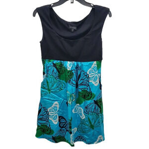 Bebe Women's Vintage 90s Silk Blend Butterfly Print Keyhole Dress‎ USA Size M